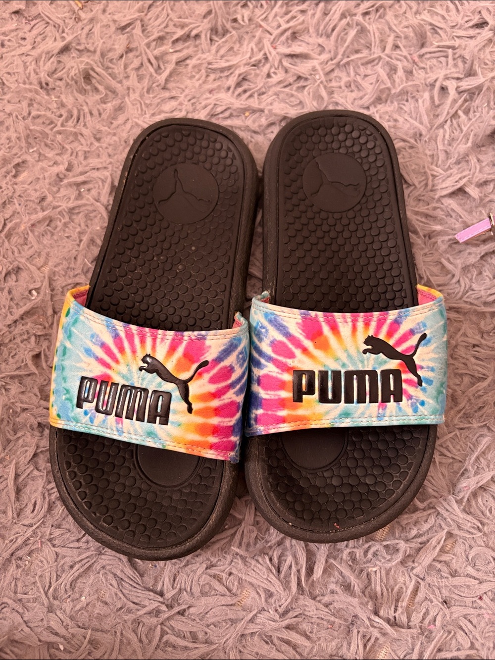 PUMA Kids Tie-Dye Slide Sandals - Black Soles with Multicolor Straps